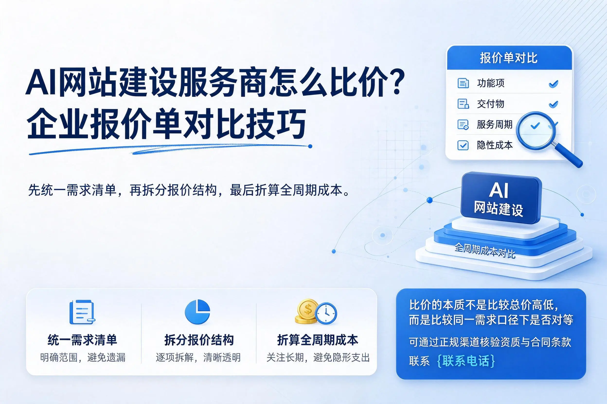 AI网站建设服务商怎么比价?澄迈企业报价单对比技巧