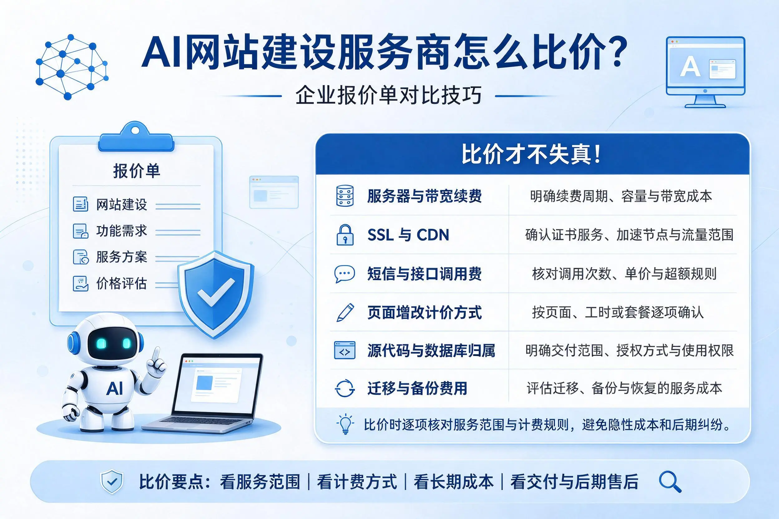 AI网站建设服务商怎么比价?澄迈企业报价单对比技巧