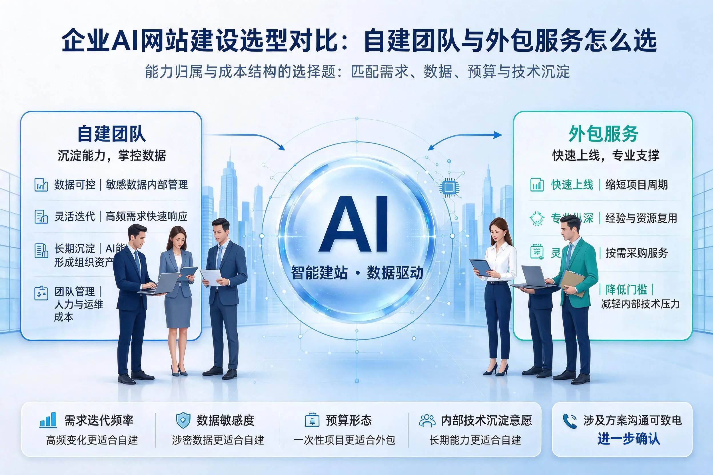 澄迈企业AI网站建设选型对比：自建团队与外包服务怎么选